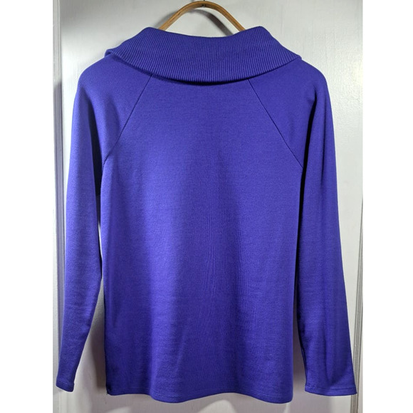 Rafaella Zipper Collar Sweater. Medium Long Sleeve in Royal Blue. Cotton Spandex - Picture 2 of 8